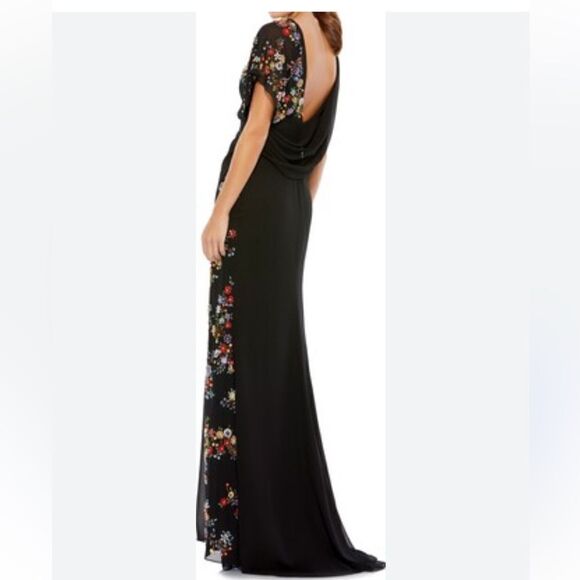 Ieena Mac Duggal Sz 4 Gown faux wrap multi floral beaded black dress #26530 - Picture 4 of 14